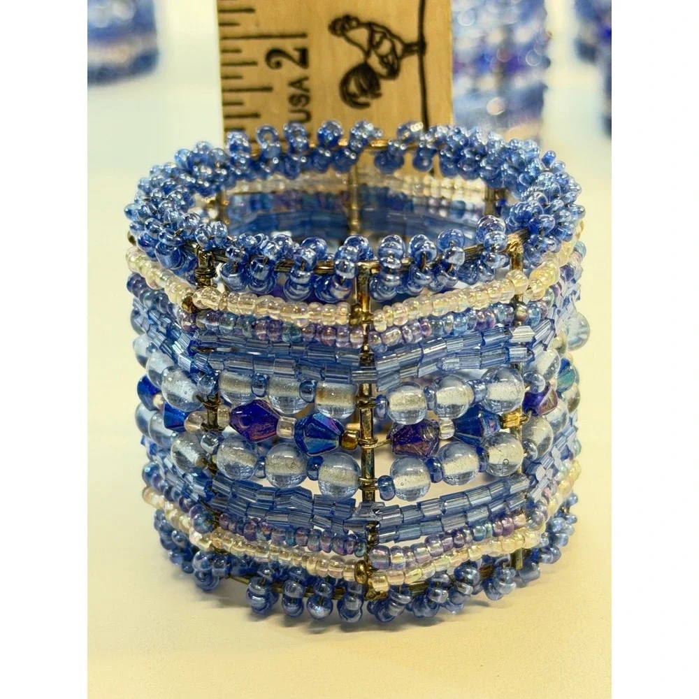 Xochi Napkin Rings Set Of 8 Blue Beaded Boho Bohemian Table Decor